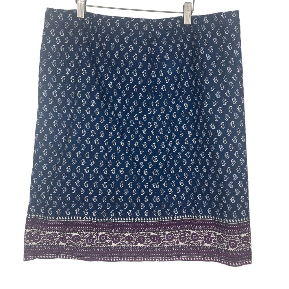 Bass Paisley Pencil Skirt Womens 14 Blue Cotton Lined